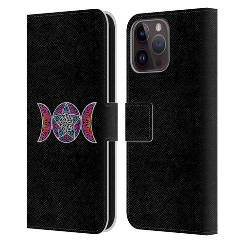 Beth Wilson Celtic Knot Stars Pagan Triple Moon Leather Book Wallet Case Cover For Apple iPhone 15 Pro Max