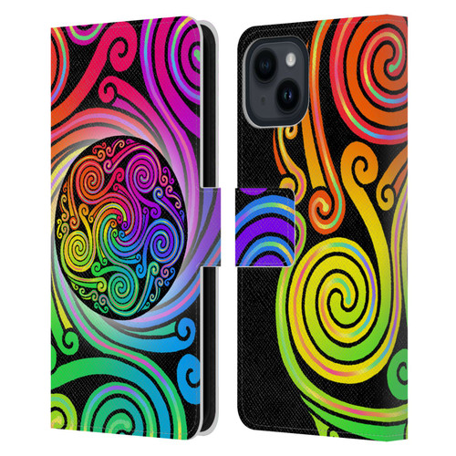 Beth Wilson Rainbow Celtic Knots Spirals Leather Book Wallet Case Cover For Apple iPhone 15