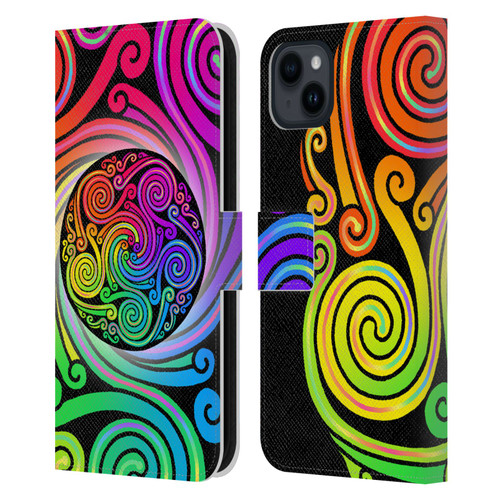 Beth Wilson Rainbow Celtic Knots Spirals Leather Book Wallet Case Cover For Apple iPhone 15 Plus