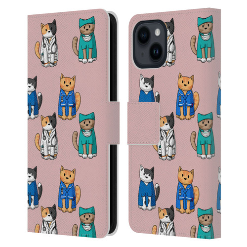 Beth Wilson Doodle Cats 2 Professionals Leather Book Wallet Case Cover For Apple iPhone 15