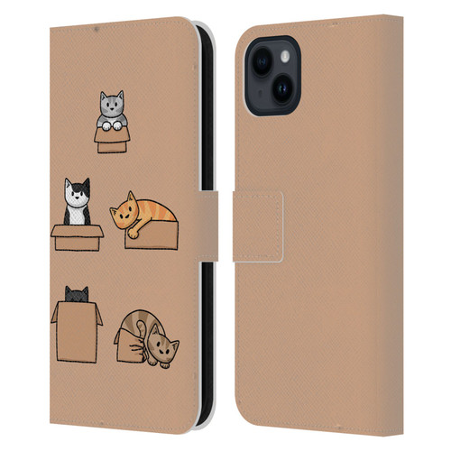 Beth Wilson Doodle Cats 2 Boxes Leather Book Wallet Case Cover For Apple iPhone 15 Plus