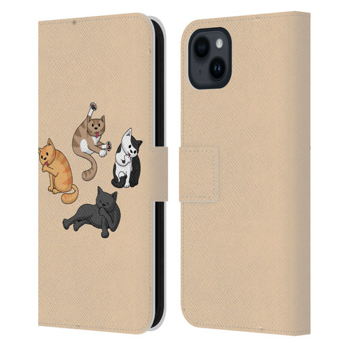 Beth Wilson Doodle Cats 2 Washing Time Leather Book Wallet Case Cover For Apple iPhone 15 Plus