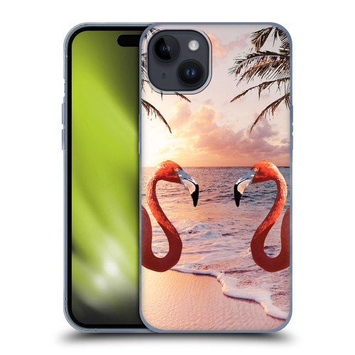 Random Galaxy Mixed Designs Flamingos & Palm Trees Soft Gel Case for Apple iPhone 15 Plus