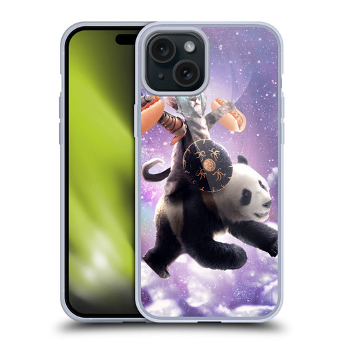 Random Galaxy Mixed Designs Warrior Cat Riding Panda Soft Gel Case for Apple iPhone 15 Plus