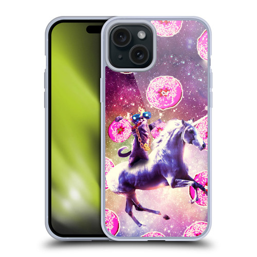 Random Galaxy Mixed Designs Thug Cat Riding Unicorn Soft Gel Case for Apple iPhone 15 Plus