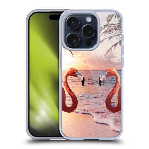 Random Galaxy Mixed Designs Flamingos & Palm Trees Soft Gel Case for Apple iPhone 15 Pro