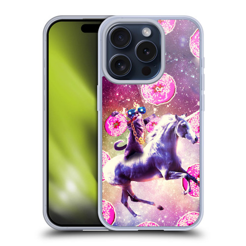 Random Galaxy Mixed Designs Thug Cat Riding Unicorn Soft Gel Case for Apple iPhone 15 Pro