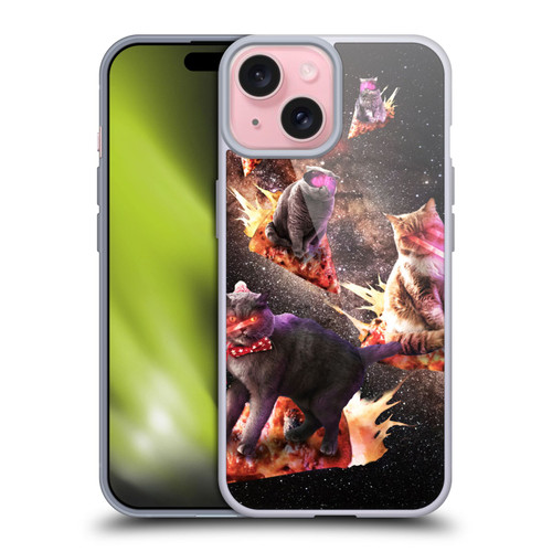 Random Galaxy Space Cat Fire Pizza Soft Gel Case for Apple iPhone 15
