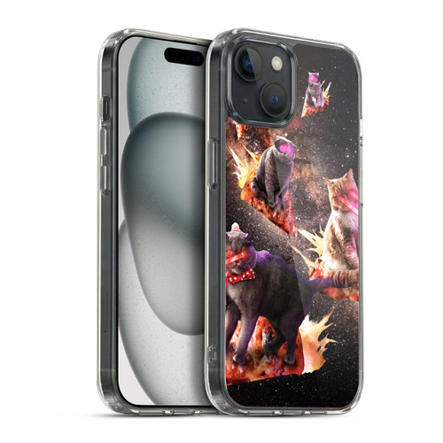 Random Galaxy Space Cat Fire Pizza Soft Gel Case for Apple iPhone 15 Plus & MagSafe
