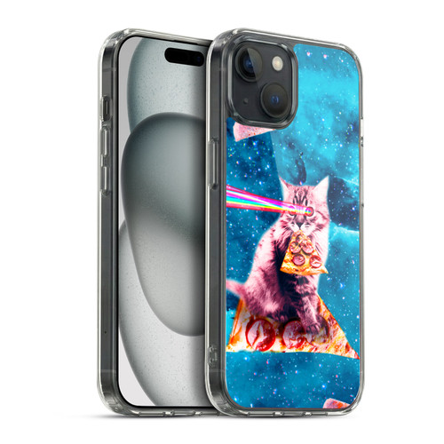 Random Galaxy Space Cat Lazer Eye & Pizza Soft Gel Case for Apple iPhone 15 Plus & MagSafe