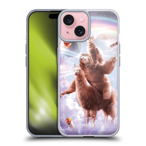 Random Galaxy Space Llama Sloth & Cat Lazer Eyes Soft Gel Case for Apple iPhone 15