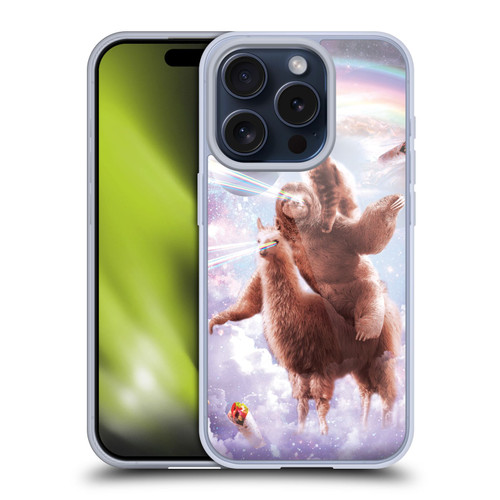 Random Galaxy Space Llama Sloth & Cat Lazer Eyes Soft Gel Case for Apple iPhone 15 Pro