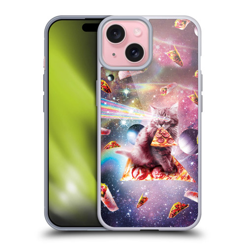 Random Galaxy Space Pizza Ride Outer Space Lazer Cat Soft Gel Case for Apple iPhone 15