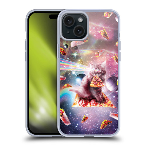 Random Galaxy Space Pizza Ride Outer Space Lazer Cat Soft Gel Case for Apple iPhone 15 Plus