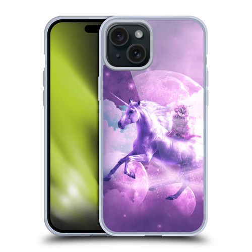 Random Galaxy Space Unicorn Ride Purple Galaxy Cat Soft Gel Case for Apple iPhone 15 Plus