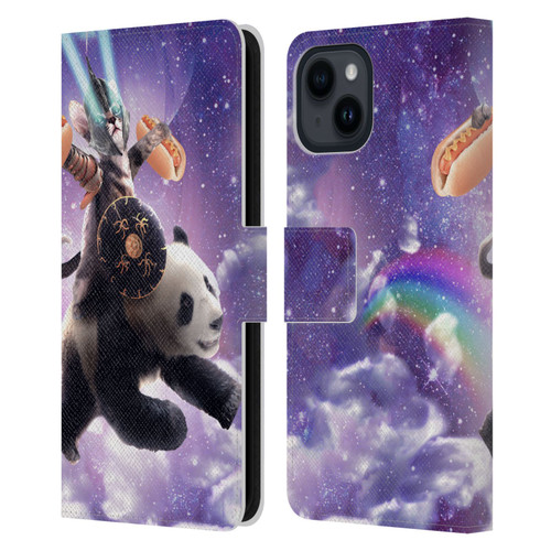 Random Galaxy Mixed Designs Warrior Cat Riding Panda Leather Book Wallet Case Cover For Apple iPhone 15