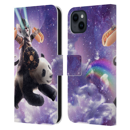 Random Galaxy Mixed Designs Warrior Cat Riding Panda Leather Book Wallet Case Cover For Apple iPhone 15 Plus