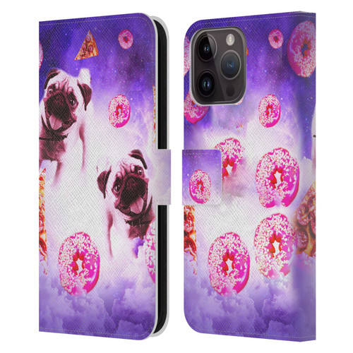 Random Galaxy Mixed Designs Pugs Pizza & Donut Leather Book Wallet Case Cover For Apple iPhone 15 Pro Max