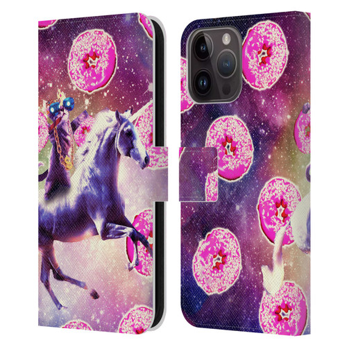 Random Galaxy Mixed Designs Thug Cat Riding Unicorn Leather Book Wallet Case Cover For Apple iPhone 15 Pro Max
