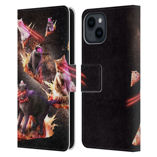 Random Galaxy Space Cat Fire Pizza Leather Book Wallet Case Cover For Apple iPhone 15