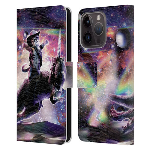 Random Galaxy Space Cat Dinosaur Unicorn Leather Book Wallet Case Cover For Apple iPhone 15 Pro