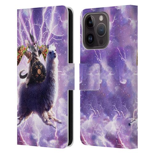 Random Galaxy Space Llama Lazer Cat & Tacos Leather Book Wallet Case Cover For Apple iPhone 15 Pro