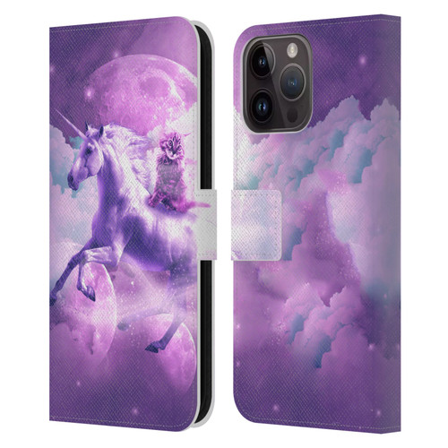 Random Galaxy Space Unicorn Ride Purple Galaxy Cat Leather Book Wallet Case Cover For Apple iPhone 15 Pro Max