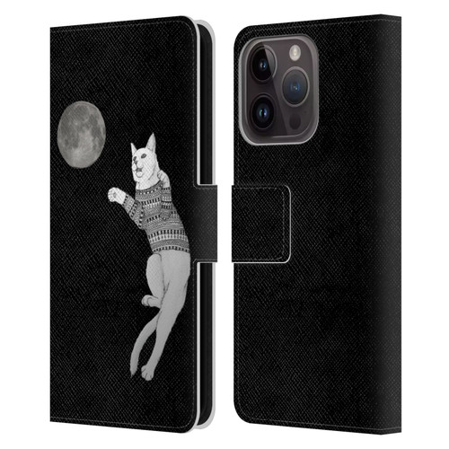 Barruf Animals Cat-ch The Moon Leather Book Wallet Case Cover For Apple iPhone 15 Pro