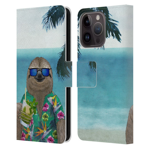 Barruf Animals Sloth In Summer Leather Book Wallet Case Cover For Apple iPhone 15 Pro