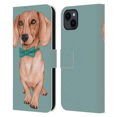 Barruf Dogs Dachshund, The Wiener Leather Book Wallet Case Cover For Apple iPhone 15 Plus