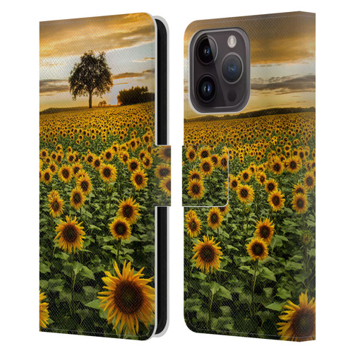 Celebrate Life Gallery Florals Big Sunflower Field Leather Book Wallet Case Cover For Apple iPhone 15 Pro