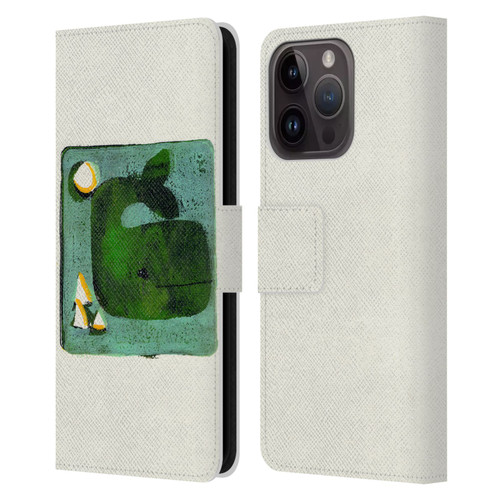 Wyanne Animals 2 Green Whale Monoprint Leather Book Wallet Case Cover For Apple iPhone 15 Pro