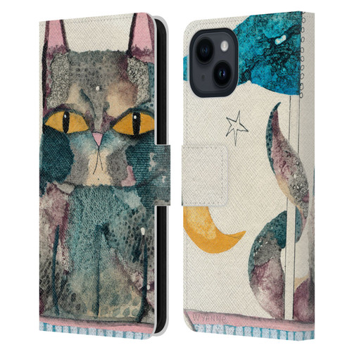 Wyanne Cat By The Light Of The Moon Leather Book Wallet Case Cover For Apple iPhone 15