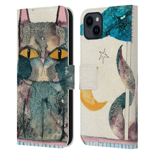 Wyanne Cat By The Light Of The Moon Leather Book Wallet Case Cover For Apple iPhone 15 Plus