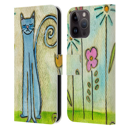 Wyanne Cat Blue Cat In The Flower Garden Leather Book Wallet Case Cover For Apple iPhone 15 Pro Max