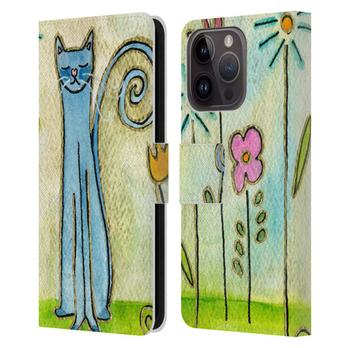 Wyanne Cat Blue Cat In The Flower Garden Leather Book Wallet Case Cover For Apple iPhone 15 Pro