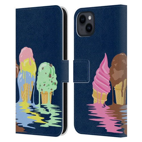 Rachel Caldwell Illustrations Ice Cream River Leather Book Wallet Case Cover For Apple iPhone 15 Plus