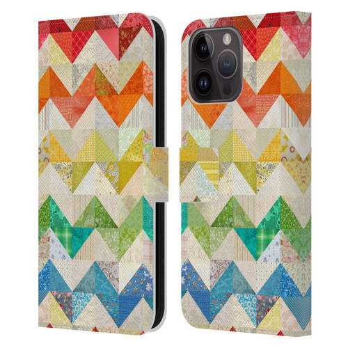 Rachel Caldwell Patterns Zigzag Quilt Leather Book Wallet Case Cover For Apple iPhone 15 Pro Max