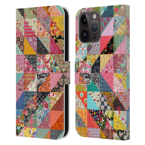 Rachel Caldwell Patterns Quilt Leather Book Wallet Case Cover For Apple iPhone 15 Pro Max