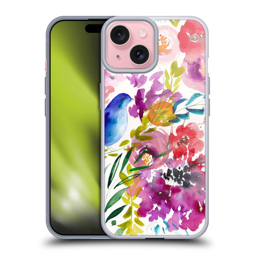 Mai Autumn Floral Garden Bluebird Soft Gel Case for Apple iPhone 15