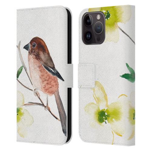 Mai Autumn Birds Dogwood Branch Leather Book Wallet Case Cover For Apple iPhone 15 Pro Max