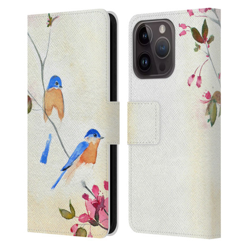 Mai Autumn Birds Blossoms Leather Book Wallet Case Cover For Apple iPhone 15 Pro