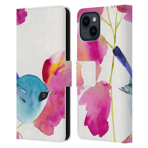 Mai Autumn Floral Blooms Blue Bird Leather Book Wallet Case Cover For Apple iPhone 15