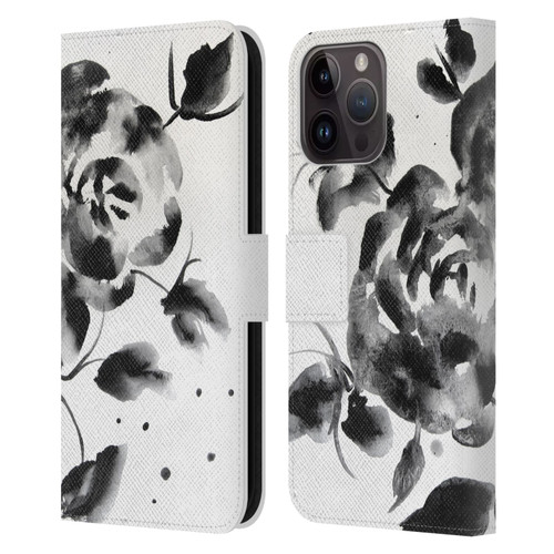 Mai Autumn Floral Blooms Black Beauty Leather Book Wallet Case Cover For Apple iPhone 15 Pro Max