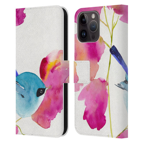 Mai Autumn Floral Blooms Blue Bird Leather Book Wallet Case Cover For Apple iPhone 15 Pro Max