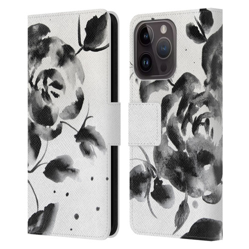 Mai Autumn Floral Blooms Black Beauty Leather Book Wallet Case Cover For Apple iPhone 15 Pro