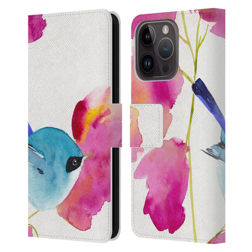 Mai Autumn Floral Blooms Blue Bird Leather Book Wallet Case Cover For Apple iPhone 15 Pro