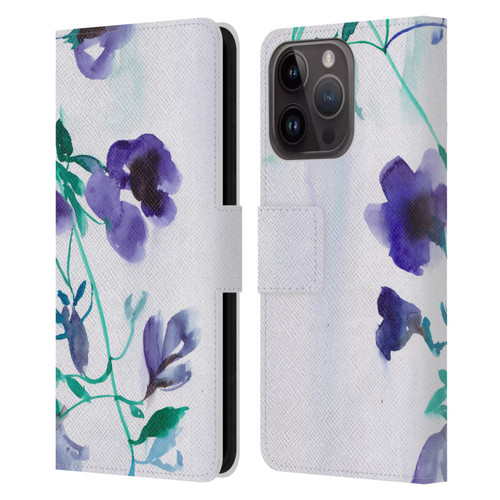 Mai Autumn Floral Blooms Moon Drops Leather Book Wallet Case Cover For Apple iPhone 15 Pro