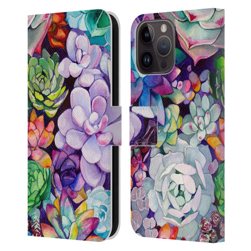 Mai Autumn Floral Garden Succulent Leather Book Wallet Case Cover For Apple iPhone 15 Pro Max