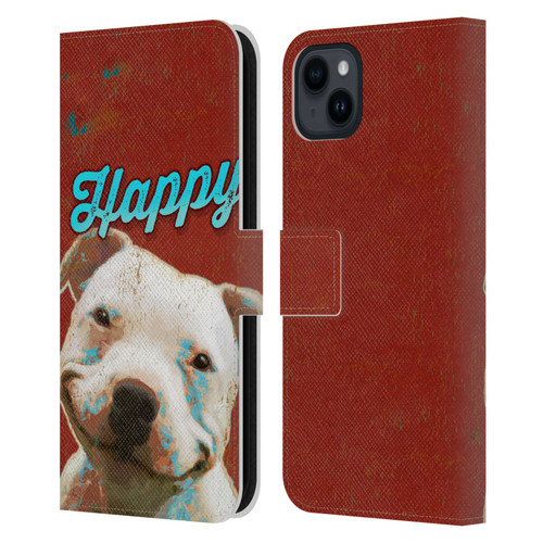 Duirwaigh Animals Pitbull Dog Leather Book Wallet Case Cover For Apple iPhone 15 Plus